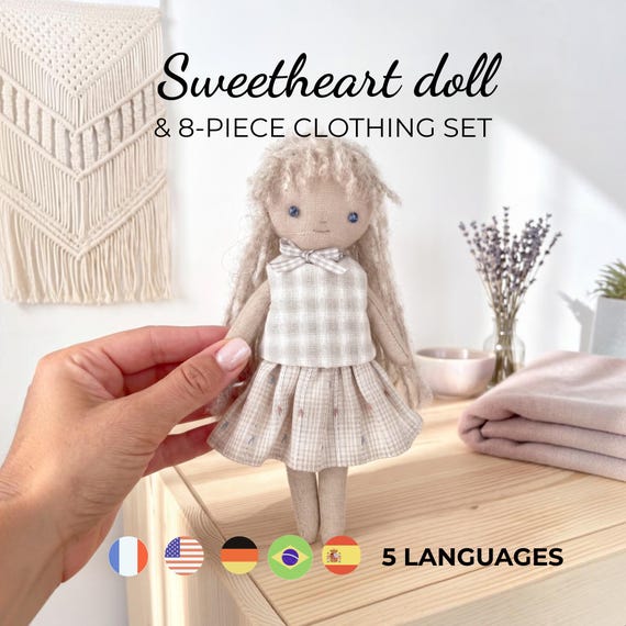 Rag doll sewing pattern, handmade cloth doll pattern, fabric mini doll pattern, Tiny doll patterns to sew, Pattern for tiny dolls, american