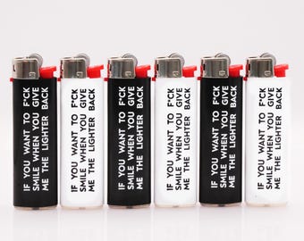 Juego de 6 encendedores – “Si quieres sonreír cuando me devuelvas el encendedor” Juego de encendedores con estampado – Regalo para tu pareja