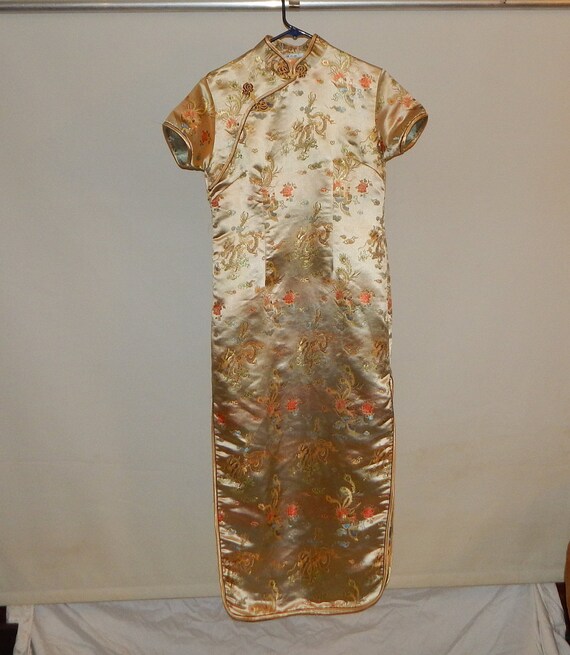 Vintage 80's Cheongsam Maxi Dress