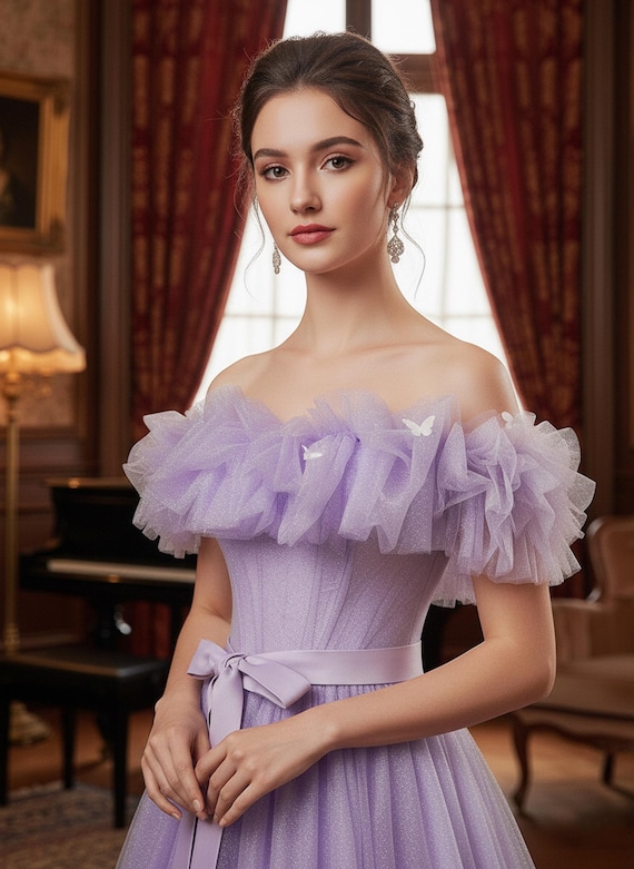 Buy Fairy Light Purple off the Shoulder Ball Gown,romantic Tulle A-line  Dress,birthday Dress,evening Party Dress,tulle Dresses,graduation Dress  Online in India