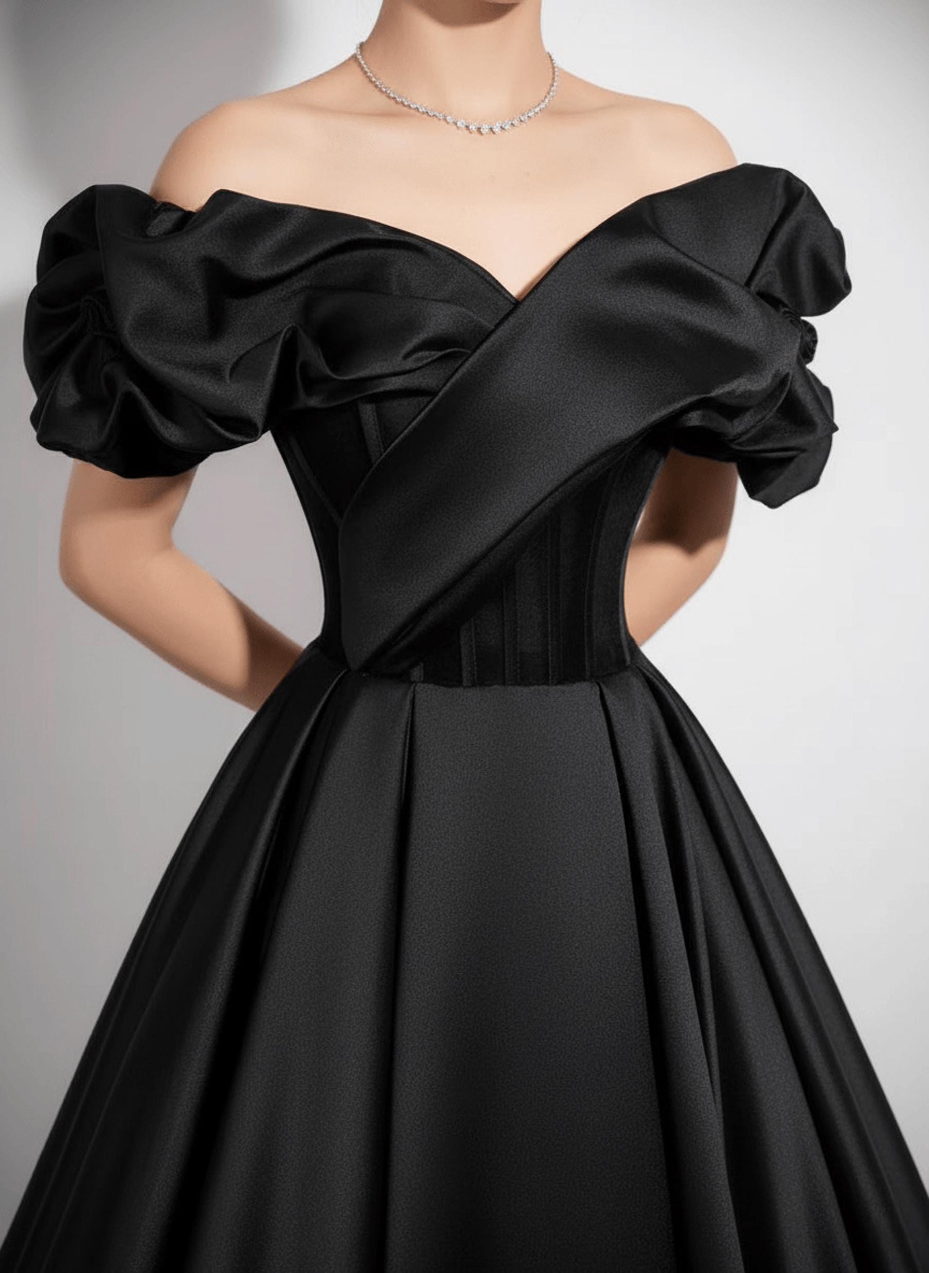 Minimalist Black Satin Prom Dress,Black Princess Dress,Puffy Tulle Dress,Wedding Formal Dress,Wedding Dress,Birthday Gown,Party Evening Gown
