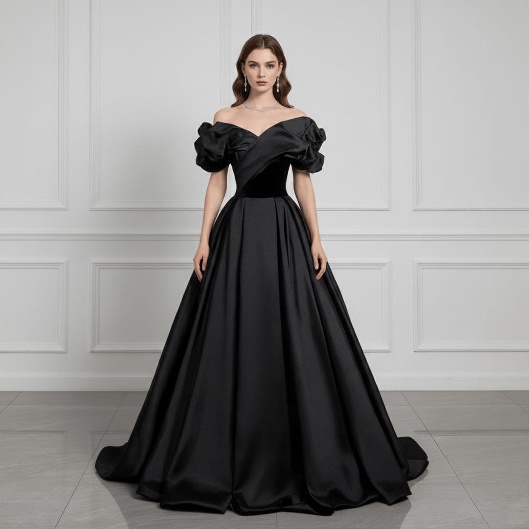 puffy black prom dresses Minimalist Satin Dress,Black Princess Dress,Puffy Tulle Dress,Wedding Formal Dress,Wedding Dress,Birthday Gown,Party Evening Gown velvet blazer jacket - YGroup_evian-long Size:18MON Shine in every special