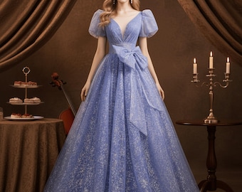 chinese dress ladies Navy Blue Tulle Long Prom Dress A-line Navy Blue Formal Party Dresses  Graduation Dresses LO9321