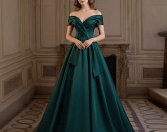 Elegante abito da ballo in raso verde con scollo a V, abito formale da sposa, abiti da festa, abito lungo fino a terra, abito da festa di nozze, abito da sera, regalo per la sposa