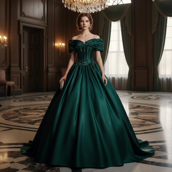 Elegant Green Satin Prom Dress,dark Green Quinceañera Dress,cocktail Princess Dress,evening Ball Gown,formal Party Dress,puffy Satin Dresses