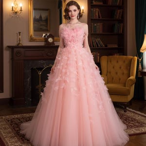 pink coquette dress long Pastel Cottagecore dress Blush Pink Vintage Coquette Dress