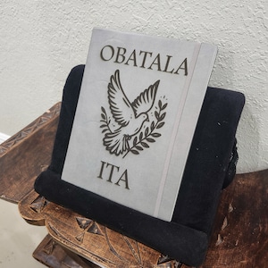 Obatala Inscribed Leather Notebook Gray Ita