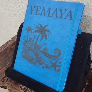 Yemaya Inscribed Leather Notebook Blue Ita