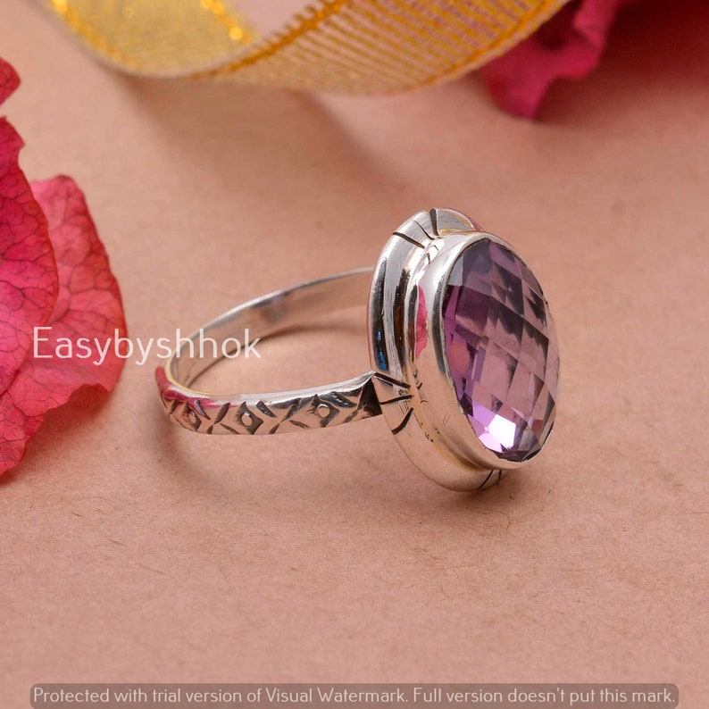 Beautiful Amethyst Natural Gemstone 925 Solid Sterling Silver Handmade Ring Woman Gift For Her