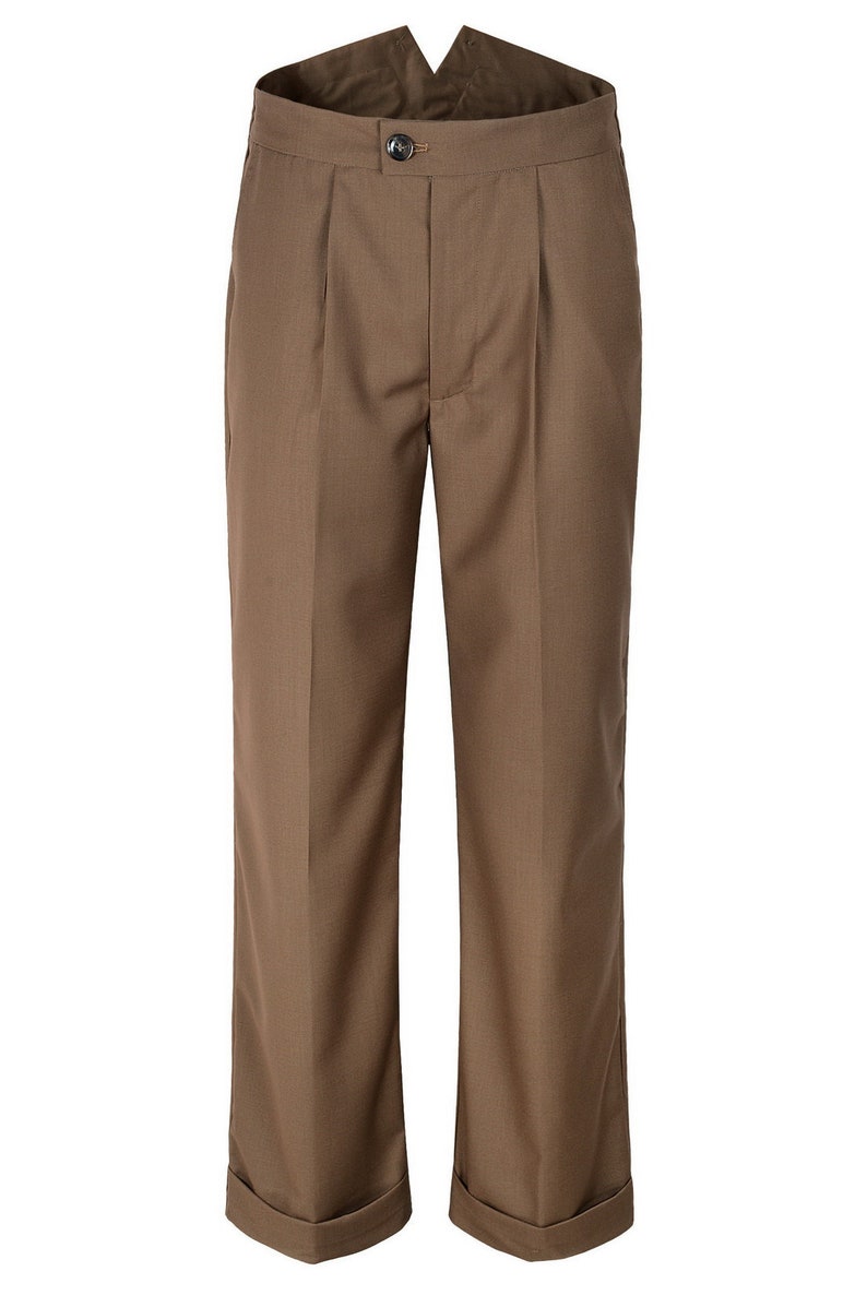 Mens 1940s Brown Style Fishtail Back Trousers Etsy