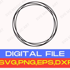 May include: A black circular design made of overlapping curved lines, set against a light beige backdrop. The image includes the text "DIGITAL FILE" in a blue rectangle, and "SVG, PNG, EPS, DXF" in a red rectangle.