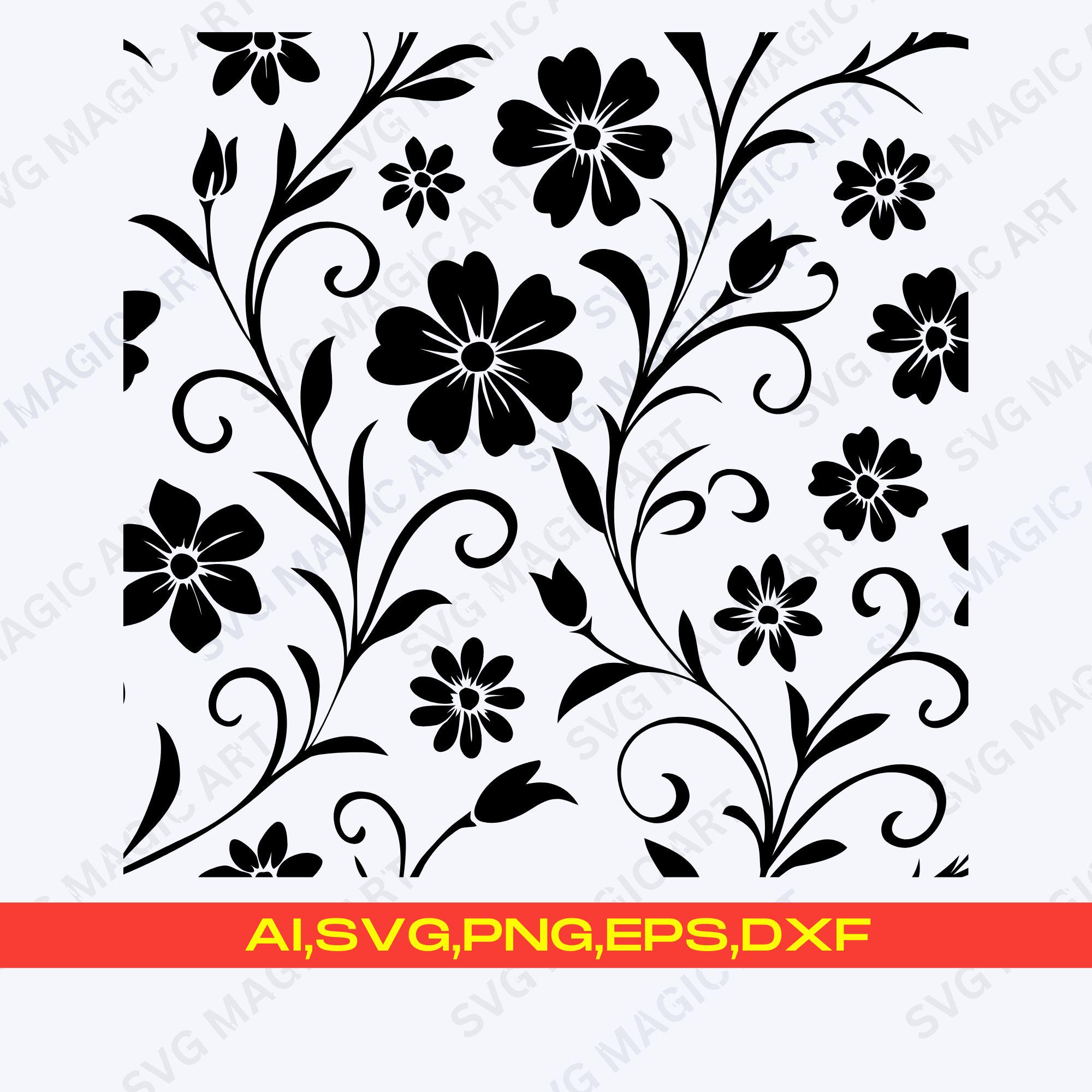 Seamless Floral Scroll Pattern PNG SVG: Vector Ornament Tile (digital ...