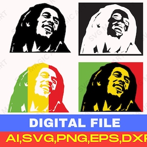 Bundle Svg Bob Marley, vecteur Bob Marley, fichier coupé Bob Marley, clipart Bob Marley, numérique BobMarley, impression Bob Marley, Cricut et Silhouette