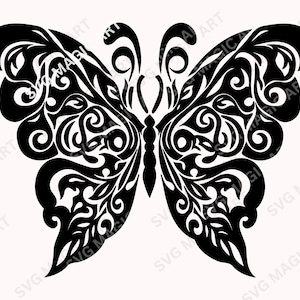 Butterfly tattoo with scrolling Svg,Butterfly Papercut,Butterfly laser cut, Butterfly Cut File, Butterfly Clipart, Butterfly Silhouette