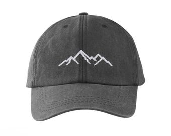 Embroidered Mountain Cotton Hat, Leather Strap