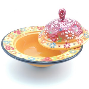 Handmade Sugar Bowl With Lid - Hand Painted Turkish Pottery