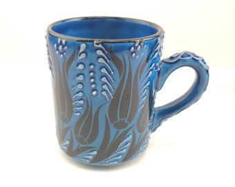 Handmade Ceramic Tea - Coffee Mugs With Traditional Decorative Figured