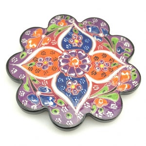 Handmade Ceramic Drink's Coasters - Hand Painted Turkish Pottery