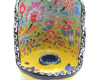 Portavelas de cerámica hecho a mano - Colgante de pared - Cerámica turca pintada a mano