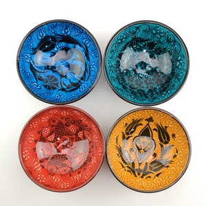 Hand Painted Ceramic Bowls(12 cm) - Handmade Turkish Pottery - Xmas Gift