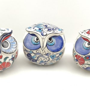 Handmade Ceramic Owl Figure - Hand Painted Turkish Pottery