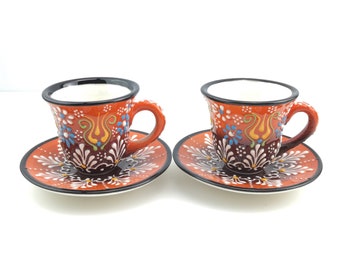 Café turco (Espresso) Taza Platillo Juego de 2 flores de porcelana Diseño