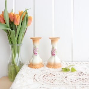 Vintage Brown Floral Kerzenhalter von Crown Devon - Wird als Paar verkauft