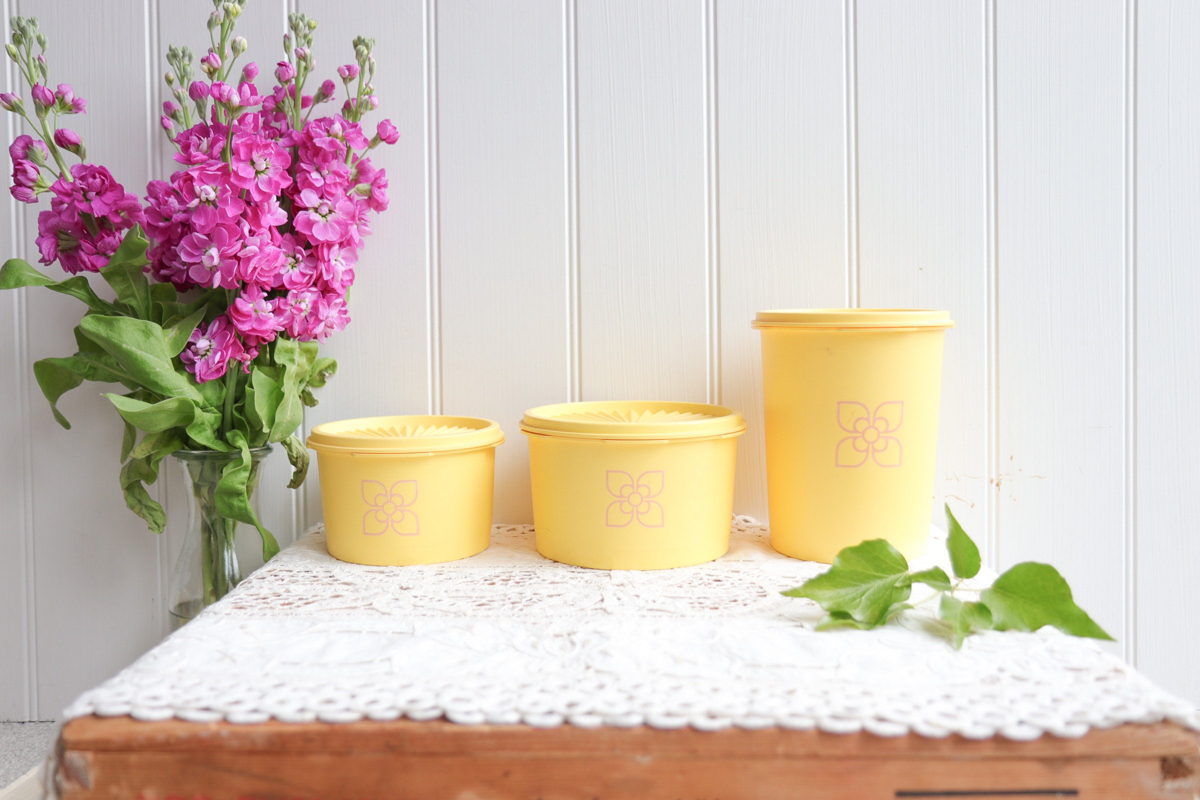 vintage yellow tupperware canisters. Set of 3. 3 sizes