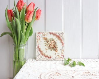 Vintage Brown Floral Ceramic Tile