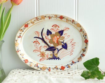 Antique Royal Crown Derby Imari Floral Tray: 18th Century Porcelain Dish