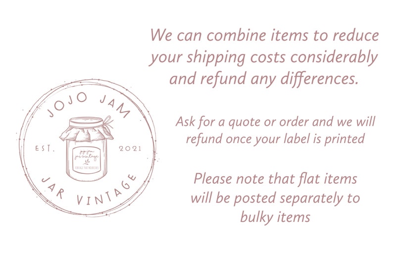 May include: A pink and white logo for a business called "Jojo Jam Jar Vintage" established in 2021. The logo features a hand-drawn illustration of a jar of jam with a lid and a bow. The text "Jojo Jam Jar Vintage" is written in a cursive font around the jar.