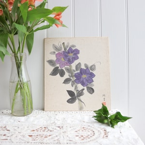Pintura floral japonesa botánica vintage de la década de 1950