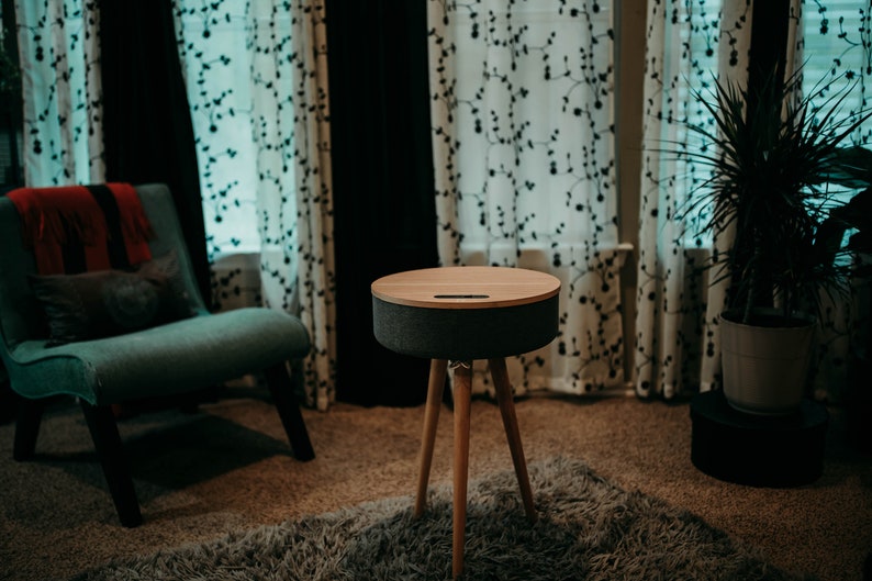 Wood Smart End Table with Bluetooth Audio & Wireless Phone Etsy