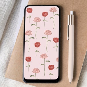 Fondo de pantalla de rosas para iPhone / Fondo de pantalla estético de San Valentín / Pantalla de bloqueo de flores / Protector de pantalla floral
