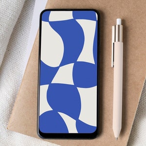 Abstract iPhone wallpaper | Blue phone background | Modern iPhone lock screen | Groovy phone home screen | Checks wallpaper