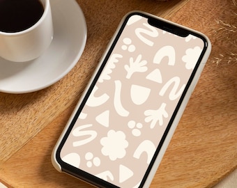 Boho Abstract iPhone Wallpaper: Minimal Beige Lock Screen