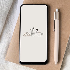 Coffee iPhone home screen | Croissant phone wallpaper | Coffee time lock screen | Minimal iPhone lock screen | Aesthetic phone background