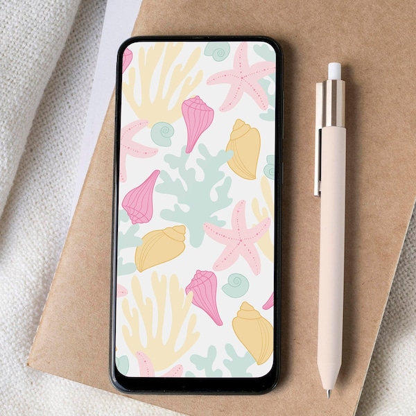 Summer iPhone lock screen | Beach wallpaper | Cute iPhone wallpaper | Pastel phone home screen | Sea shells digital wallpaper