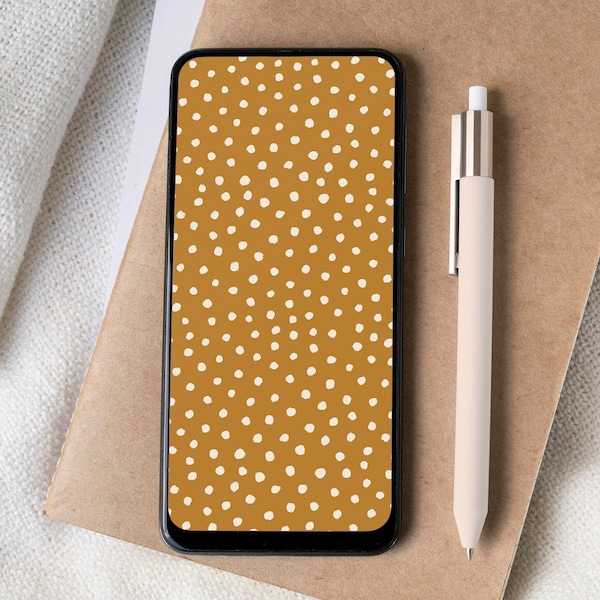 iPhone background mustard | Polka dot phone wallpaper | Minimal iPhone lock screen | Aesthetic wallpaper yellow  | Boho home screen