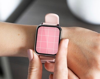 Minimalistische Uhr Gesicht Design | Apple Watch Wallpaper | Rosa iwatch Gesicht | Niedliche Smartwatch Tapete | Trendiges Uhren-Gesicht