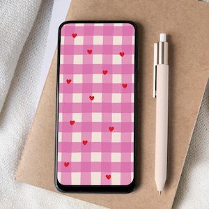 Checks phone home screen | Pink iPhone lock screen | Trendy phone wallpaper | Modern iPhone wallpaper | Hearts phone background