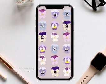 iPhone floral wallpaper | Spring flowers phone lock screen | Phone pansy aesthetic background | Home screen wallpaper purple flowers