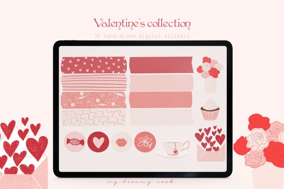 Valentines Day Washi Tape,valentine Washi Tape,washi Tape Clip Art,heart  Washi Tape,digital Washi Tape,planner Stickers 