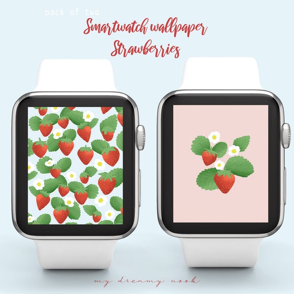 Strawberries watch face design | Apple watch face wallpaper | Smartwatch background wallpaper | Botanical watch face image