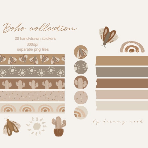 Digital Washi Tape Stickers Boho Planner Sticker Set Digital Journal Brown  Stickers Download 