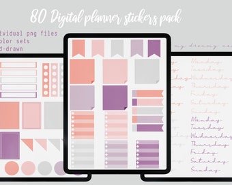 Digital planner stickers | Purple stickers PNG | Pastel planner stickers | Journal stickers | Goodnotes stickers pack | Digital stickers