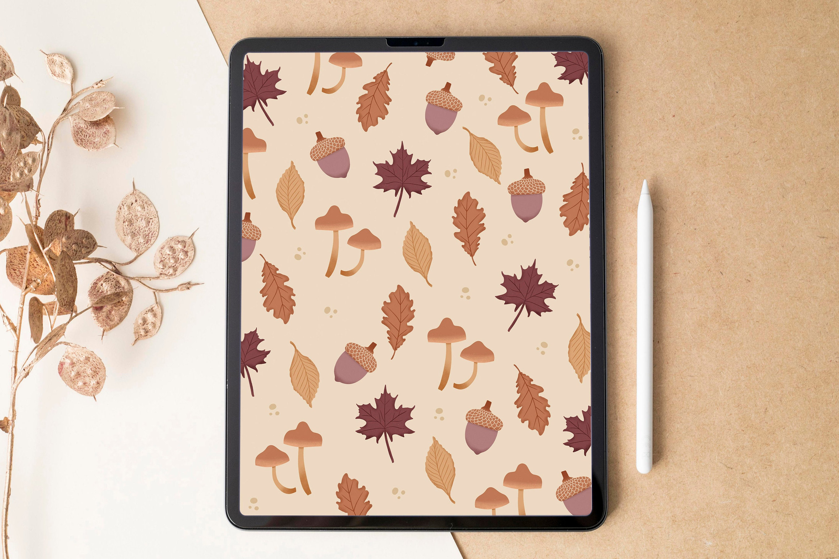 Fondo de pantalla de hojas de otoño para iPad: Fondo botánico dibujado a  mano para tableta - Etsy México, image size:2715x1810