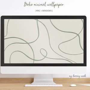 Sfondo astratto del desktop / Sfondo del desktop Boho / Desktop estetico verde / MAC, sfondo minimo di WINDOWS