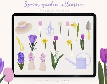 Spring digital stickers | Digital Planner flowers stickers | Spring stickers download bullet journal | GoodNotes sticker pack cute stickers