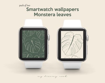 モンステラの葉の時計の壁紙 | Apple Watch の文字盤デザイン | 葉の美しい時計の文字盤 | Apple Watch アクセサリーの背景ロック画面
